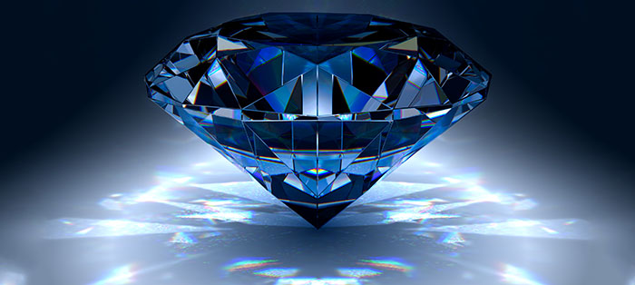 Diamante azul sendo refletido.