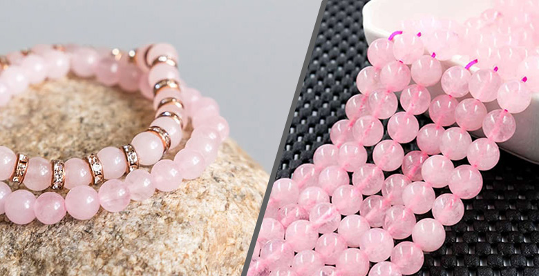 pulseiras feitas de quartzo rosa