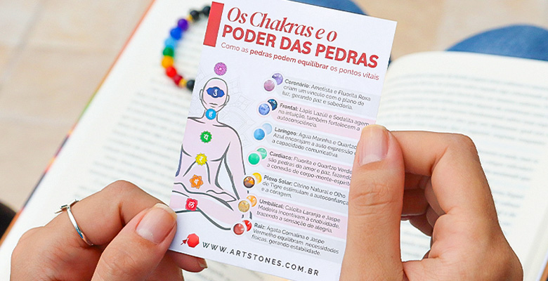 Folheto informativo da ArtStones sobre o poder de cada pedra do Chakra