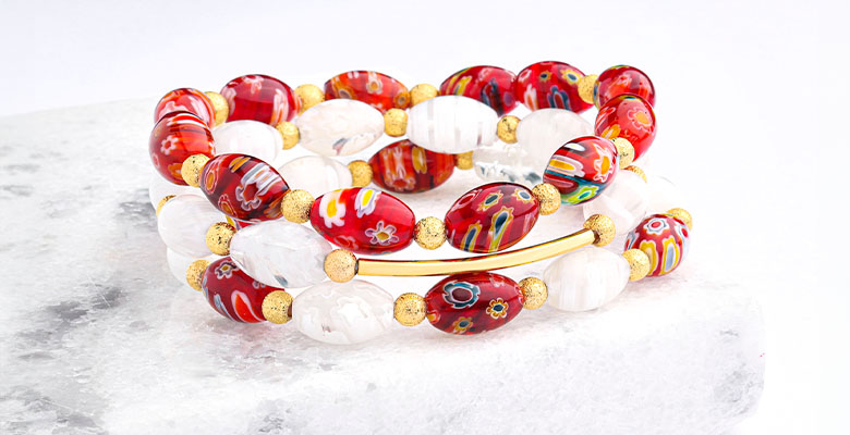 pulseira elastica de murano mil flores da artstones