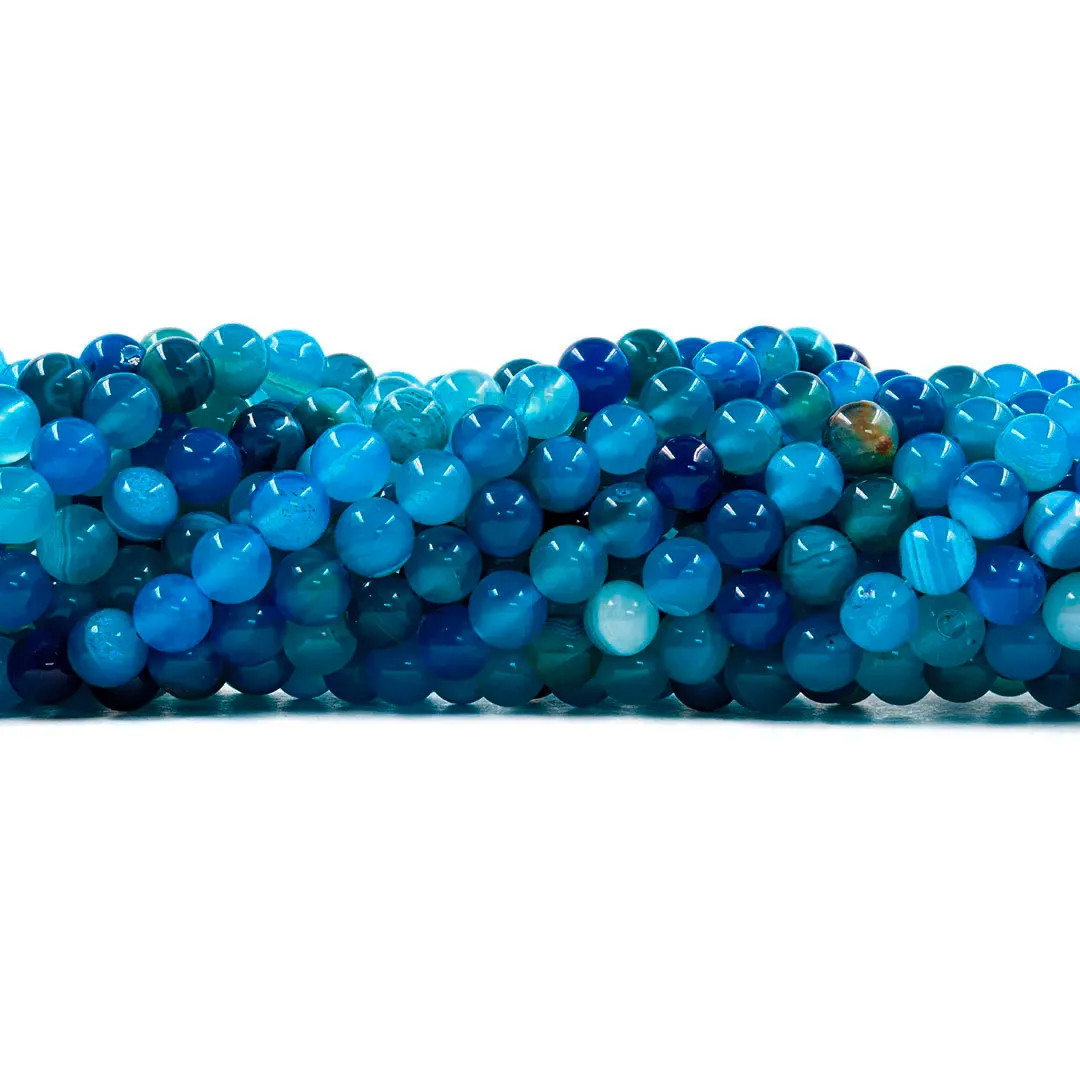 Ágata Azul Mesclada Fio com Esferas de 8mm - F695
