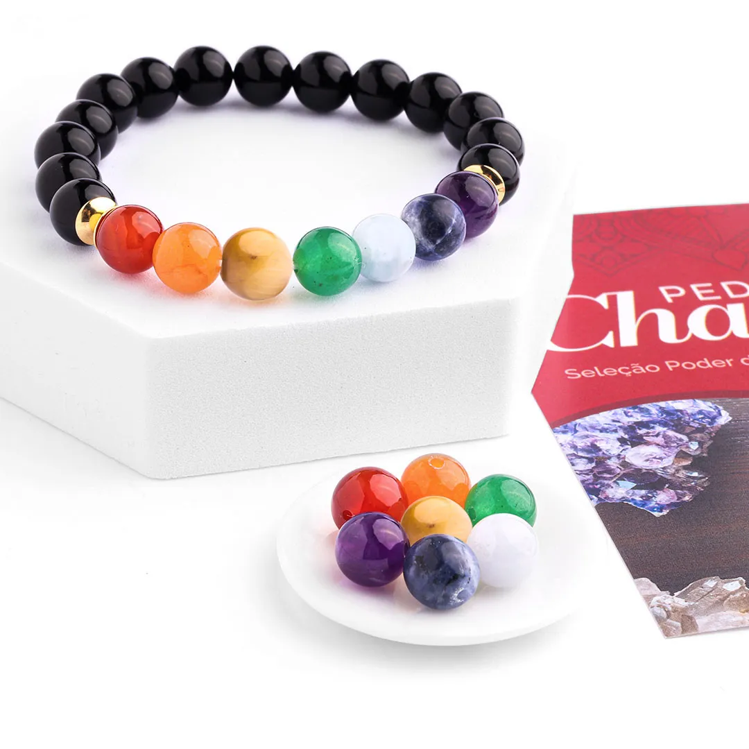 Conjunto 7 Chakras linha Poder Das Pedras 8mm - 02 conjuntos - PA423