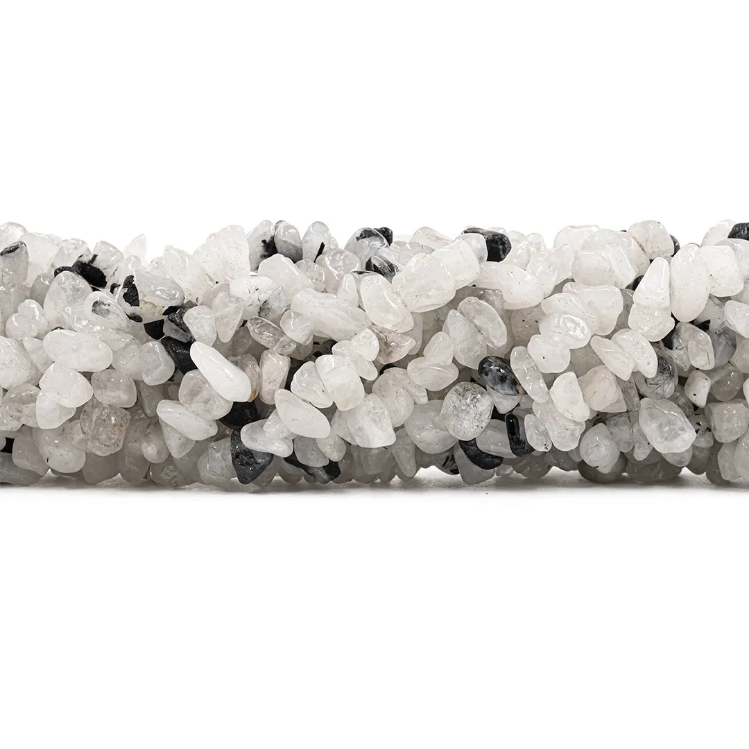 Fio de Cascalho de Quartzo com Rutilo Negro Natural - FC049